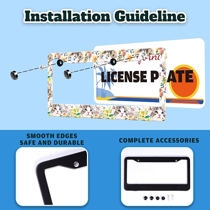 Cute Cat License Plate Frame Kitten Stainless Steel License Plate Holder - Image 4