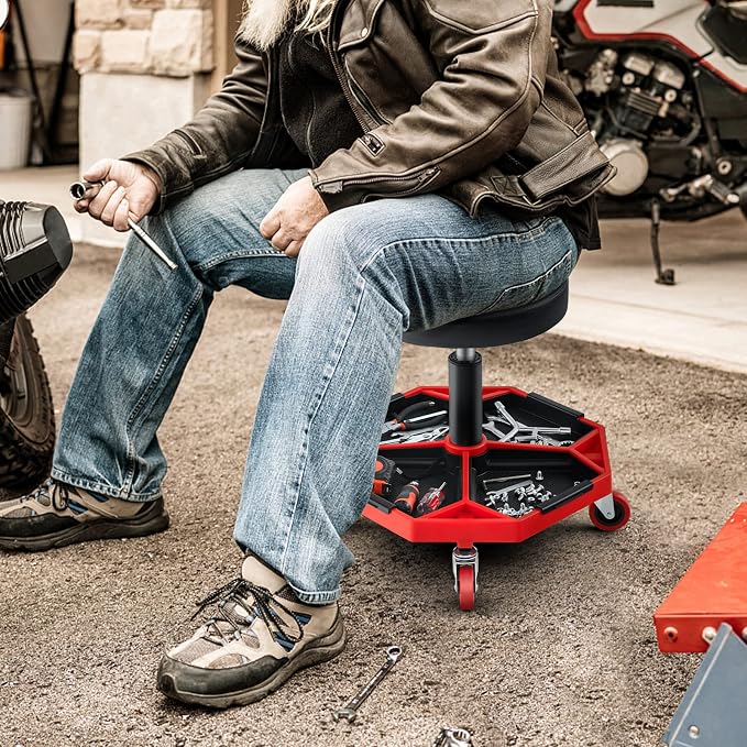 IRONMAX Rolling Mechanic Stool, Adjustable Shop Stool Creeper Seat - Image 2