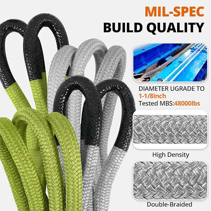 Kinetic Recovery Tow Rope 1-1/8" x20ft Offroad Snatch Strap 48000lbs Heavy Duty - Image 4