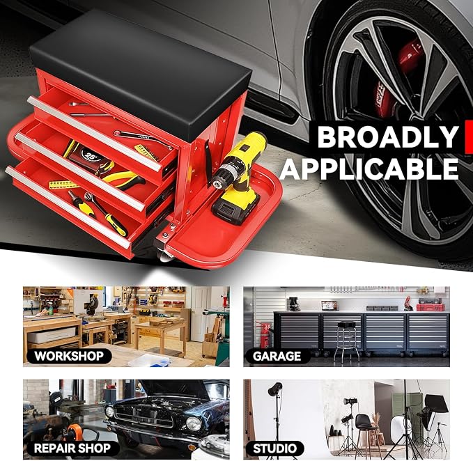 Auto Dynasty 3-Drawer Mechanic Rolling Seat, 350 LBS Capacity Roller Garage - Image 5