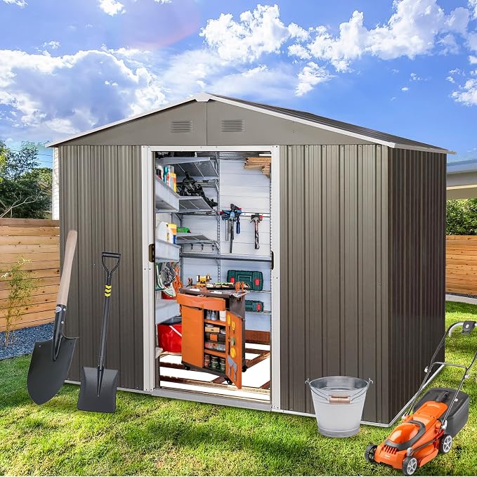6x8 FT Outdoor Storage Shed, Metal Garden Shed - Image 2