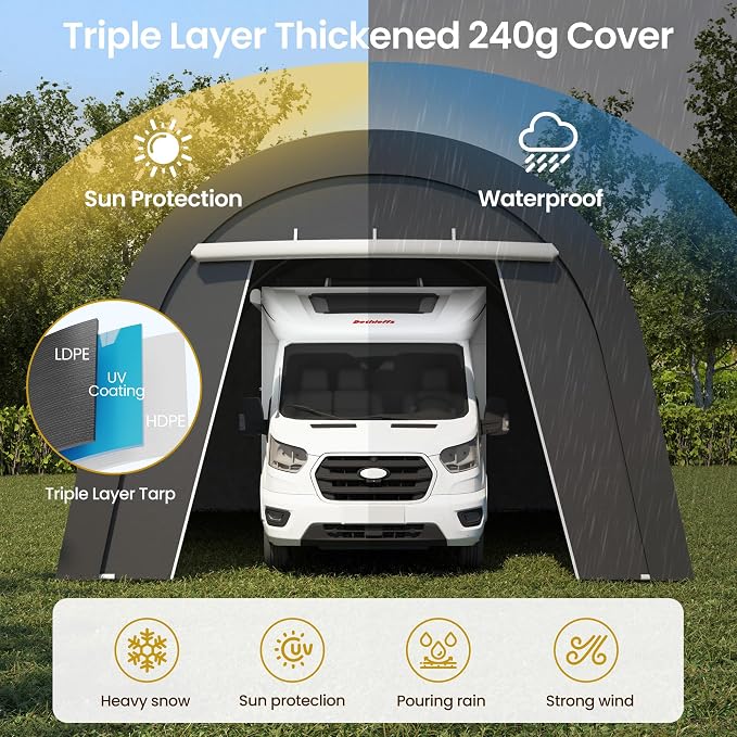 Kiss the Water Carport, Round Portable Garage, Steel Heavy Duty Carport - Image 6