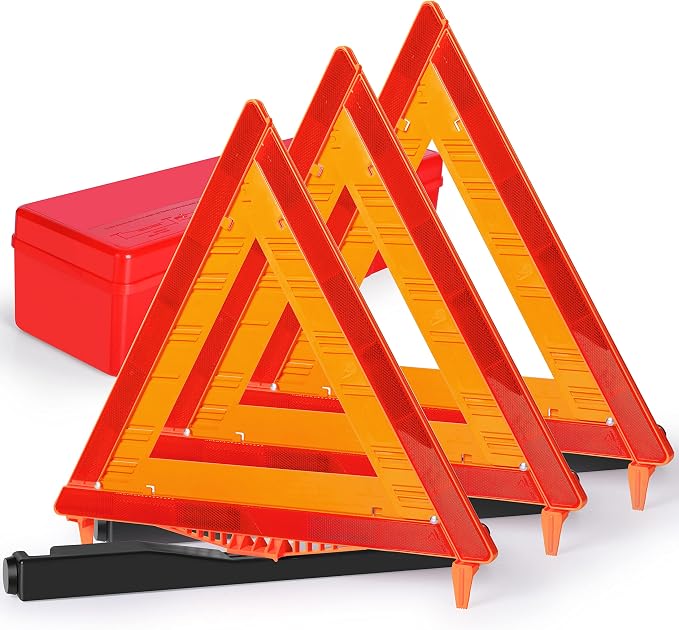 3 Pack Warning Triangle DOT Approved, Foldable Emergency Safety Reflective by SAFEMATE