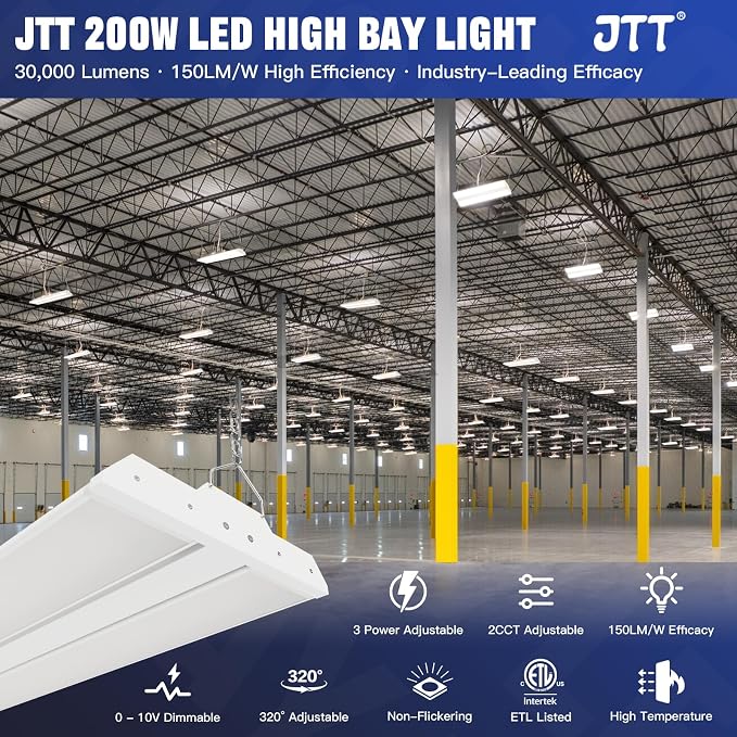 JTT LED Linear High Bay Light, 200/150/100W 30000LM Shop Light Commercial 360° - Image 5