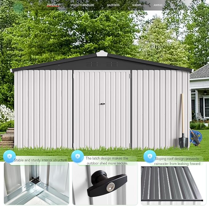 AECOJOY 12' x 12' Outdoor Storage Shed, Large Metal Sheds & Outdoor Storage - Image 2