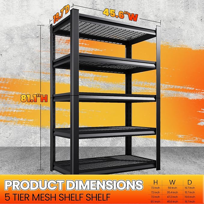 Large Garage Shelving, 5-Tier Garage Storage Shelves 3000LBS Heavy Duty - Image 3