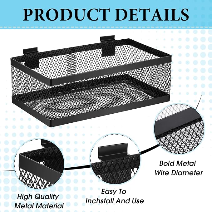 Coume 4 Pcs Black Slatwall Baskets 4 Size Metal Mesh Wire Basket - Image 3