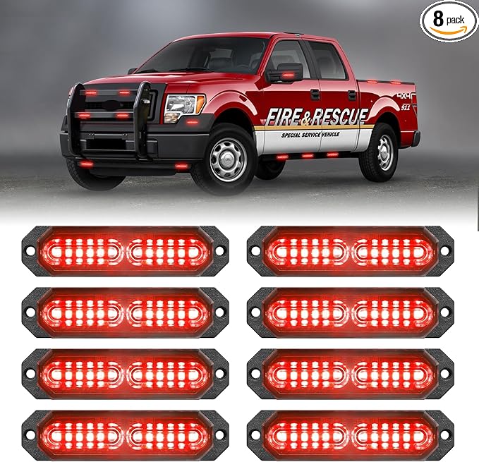 HLauto 1200T Emergency Strobe Grille Lights: 8pcs 12 LED Sync Feature Safety by HLauto