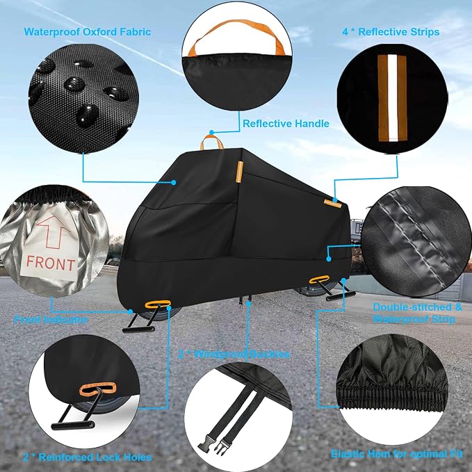 Motorcycle Cover Waterproof Outdoor, 300D Heavy Duty Motorcycle Cover - Image 2
