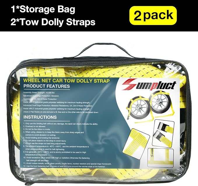Tow Dolly Basket Straps with Flat Hooks Fits 14" 15" 16" Car Auto Hauler Wheel - Image 6