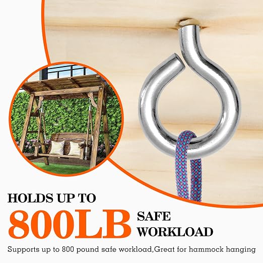 8Pcs Self Tapping Eyelet Screw Eye Bolt，6 Inch Heavy Duty Screw Eyes Hooks ，M10 - Image 4