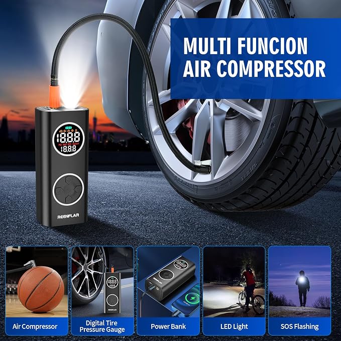 Cordless Tire Inflator with Dual Nozzle & Digital Gauge, 150PSI Portable Air - Image 2