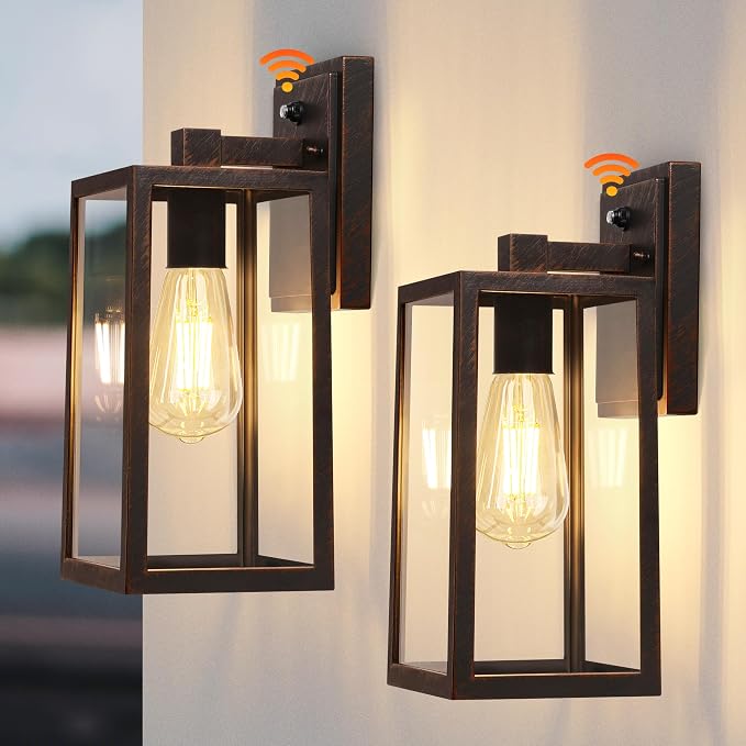PARTPHONER Dusk to Dawn Porch Light Fixtures, Sensor Wall Lantern, Waterproof by PARTPHONER