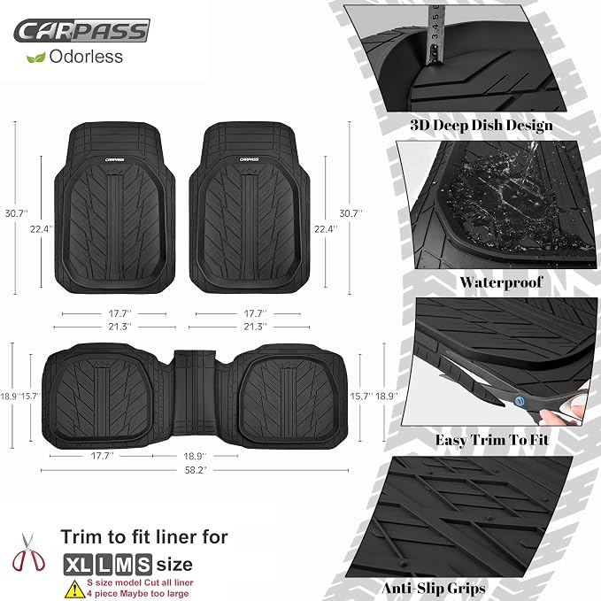CAR PASS 3 Row Heavy Duty Rubber Car Mats, Deep-Dish All-Weather Floor Mats - Image 4
