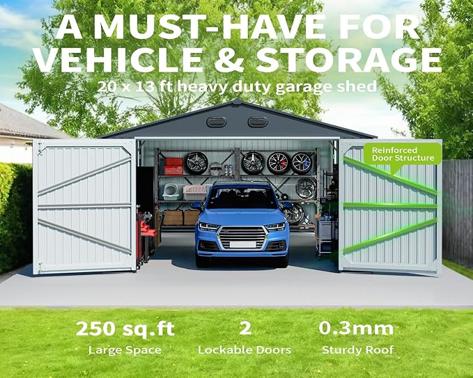 20 x 13 FT Outdoor Storage Shed, Large Metal Garden Shed - Image 2