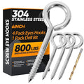 4Pcs 6 Inch Heavy Duty Screw Eyes Hooks, 304 Stainless Steel Self Tapping by YAIRMIS