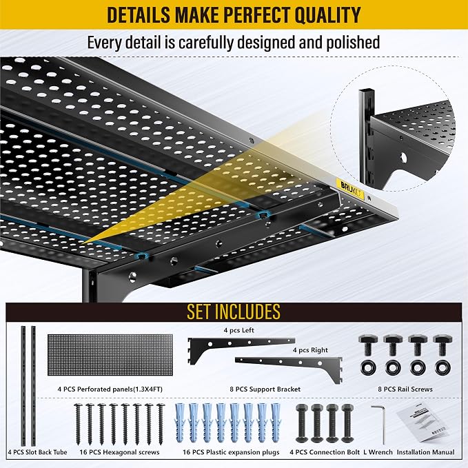 2-Pack 2 Tier 1.3x4ft Garage Shelving Wall Mounted, 800 lbs Load - Image 6