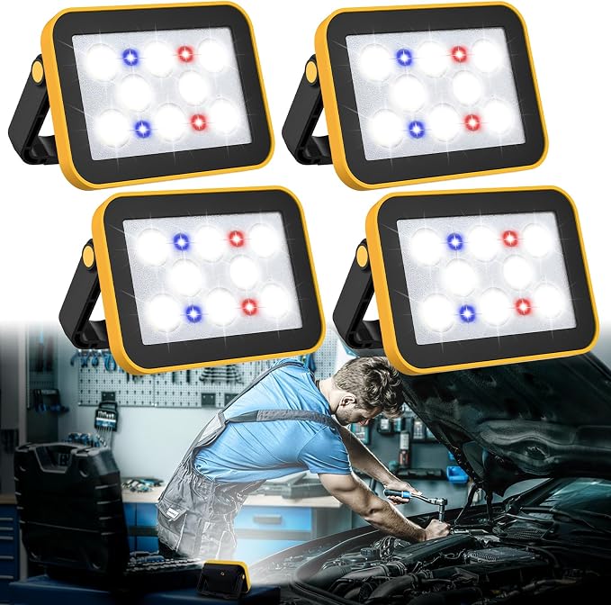 4 Pack Work Light Portable COB LED Super Bright Rechargeable Flood Light by TSUNESLUX
