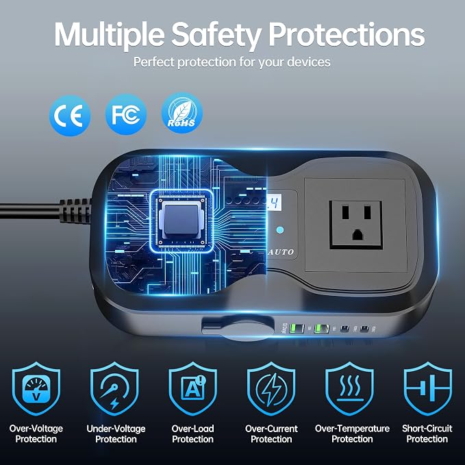 7 in 1 Car Power Inverter, 200W DC 12V to 110V AC Car Inverter - Image 4