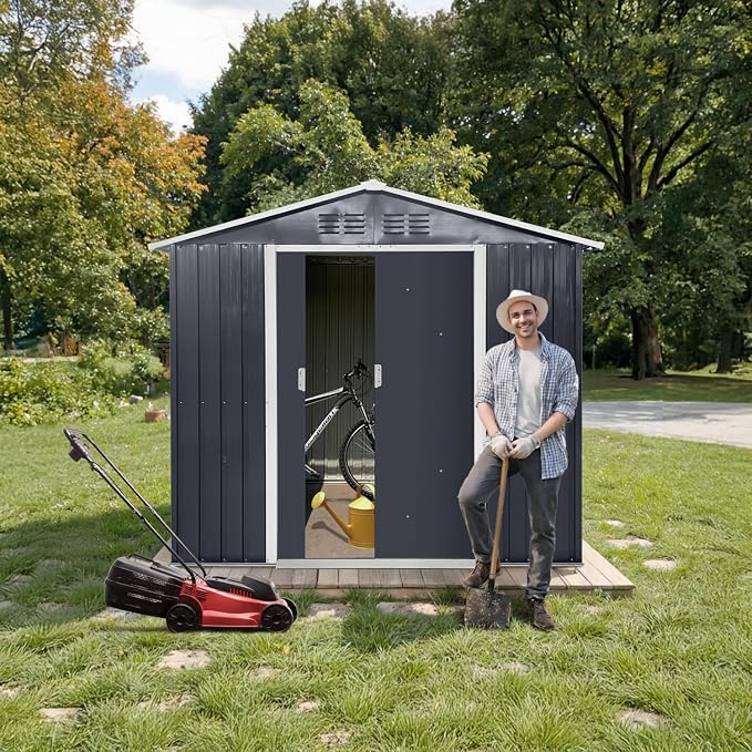 7x4.3 Ft Outdoor Storage Shed, Heavy-Duty Metal Shed - Image 5