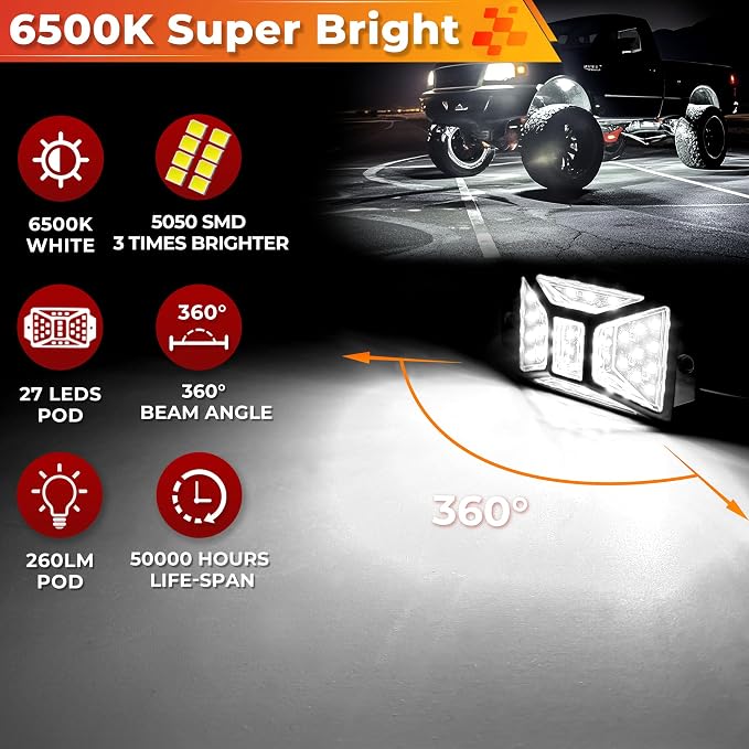 30 Pods Pure White LED Rock Lights Kit - Image 2