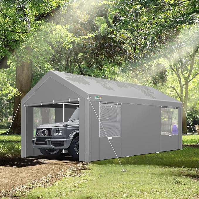 COBIZI Carport 10x20ft Heavy Duty Portable Garage, 2.0 Powder Coated Frame - Image 2