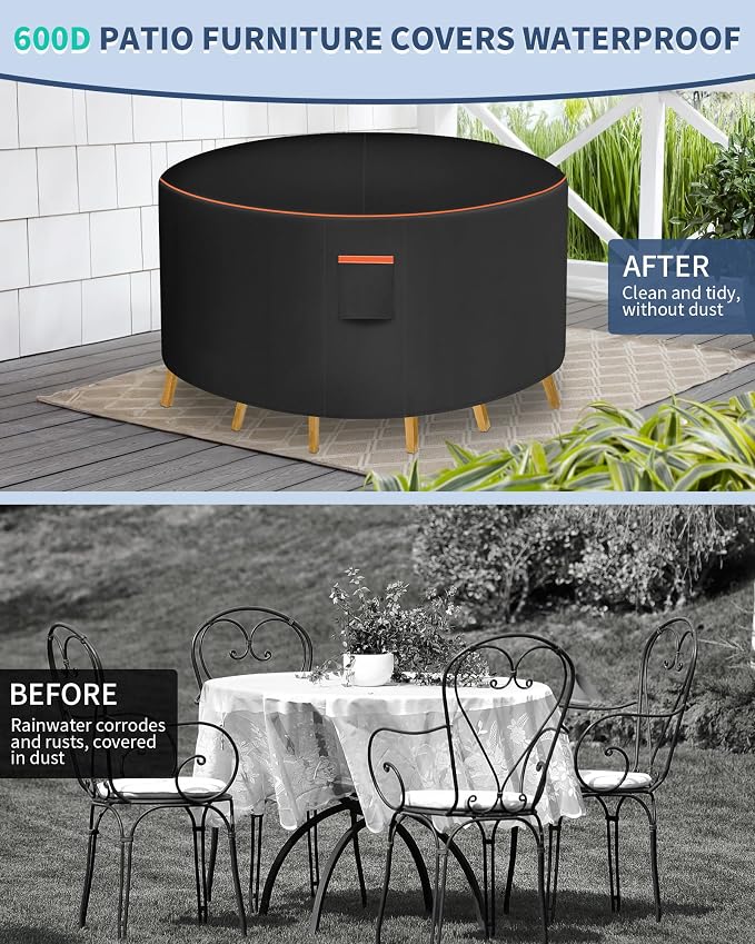 Round Patio Furniture Cover, 110 Inch Diameter Waterproof 600D Heavy Duty Table - Image 6