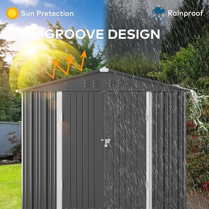 Gizoon Outdoor Storage Shed 8 x 6 FT, Galvanized Metal Garden Shed - Image 5