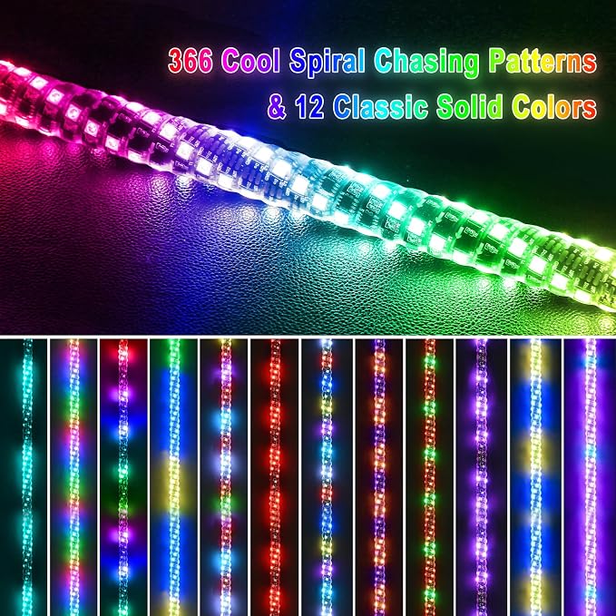 3FT-2 PC Spiral RGB LED Whip Light RGB Chasing/Dancing Light RF Remote Control - Image 2