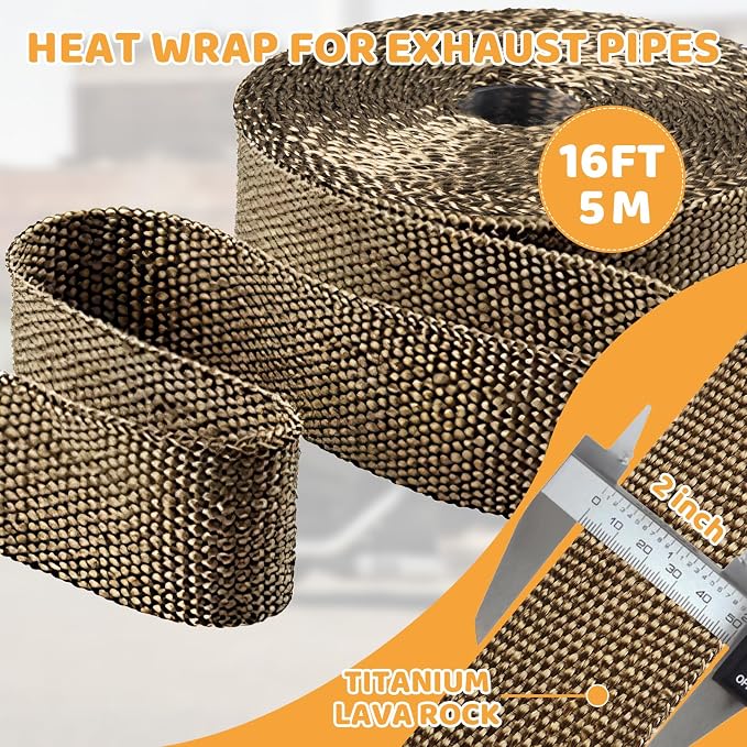 Exhaust Heat Wrap, Tooomplus 2'' x 16' Fiberglass Heat Shield Tape, Heat Wrap - Image 2