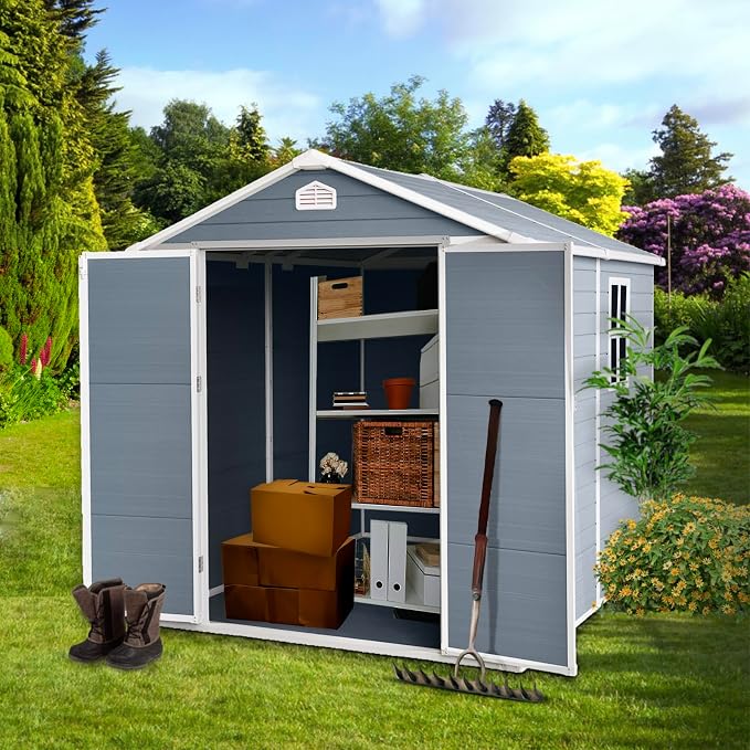 6x8 FT Outdoor Storage Shed, Resin Garden Shed - Image 7