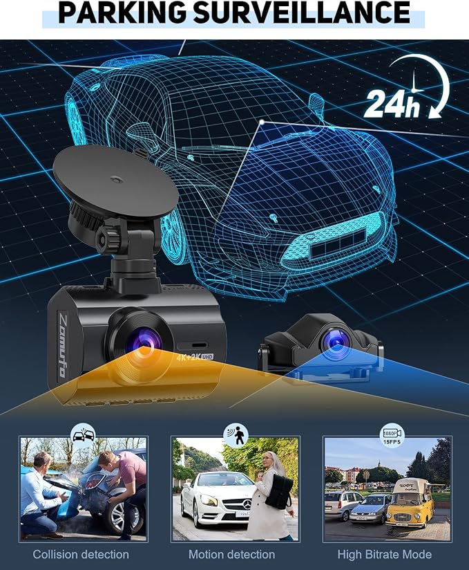 4K Dash Cam Front and Rear, Car Dash Camera Built-in WiFi GPS, Free 64GB Card - Image 5