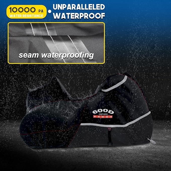 Rosefray Motorcycle Cover with Side+Top Box Heavy Duty 600D Waterproof - Image 3