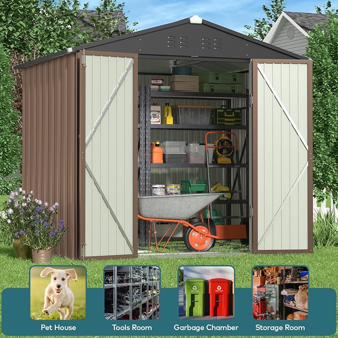 Gizoon Outdoor Storage Shed 8 x 6 FT, Galvanized Metal Garden Shed - Image 3