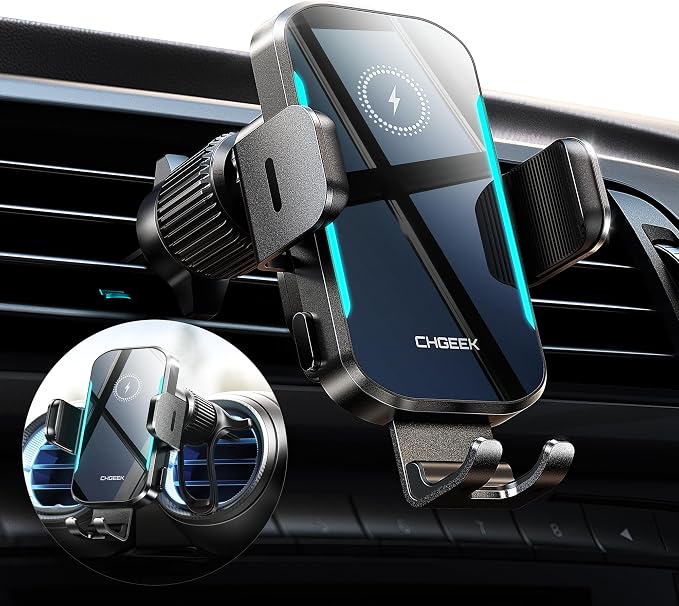 CHGeek 15W Wireless Car Charger – Auto-Clamping Qi Fast Charging Vent Mount - Image 7