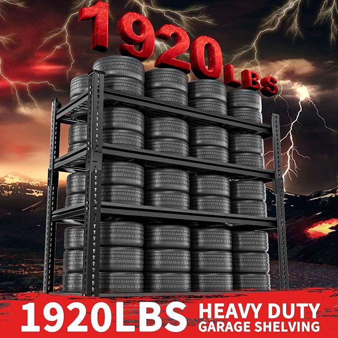 Storage Shelves 2PCS, Garage Shelving Heavy Duty 1920LBS Capacity, 4 Tier - Image 4