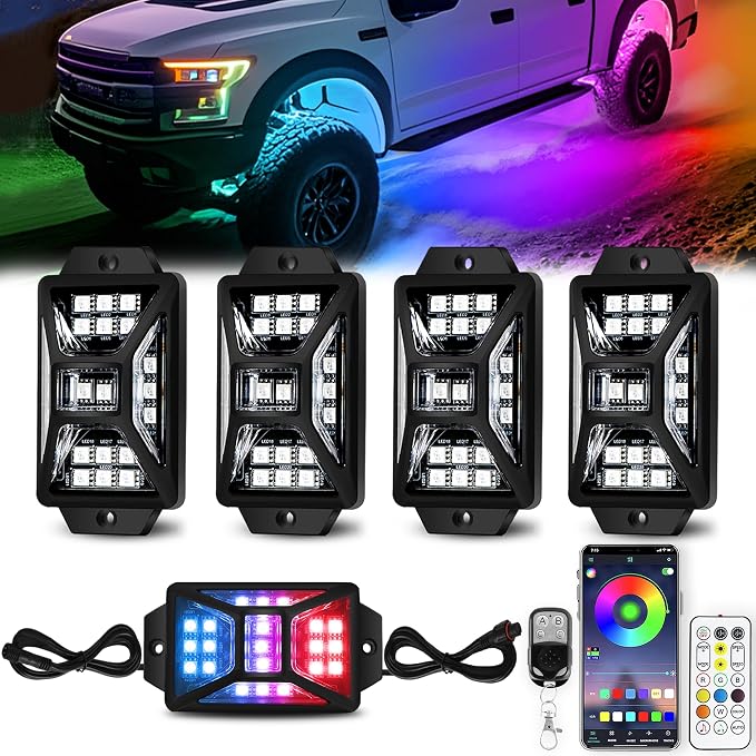 4 Pods 84 LEDs 5 Sides RGB Rock Lights, App/Remote Control Rock Lights by AutoBuero