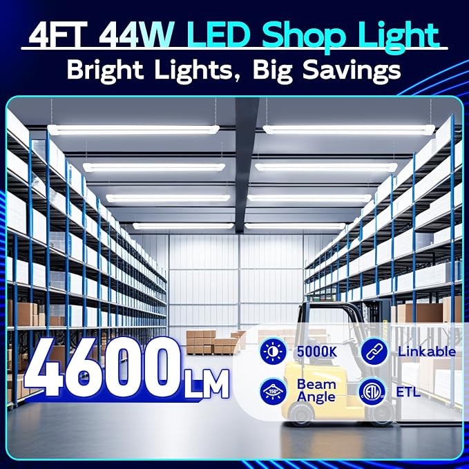 hykolity 4 Pack Linkable LED Shop Light, 4FT 44W, 5000K Daylight, Plug-in - Image 2