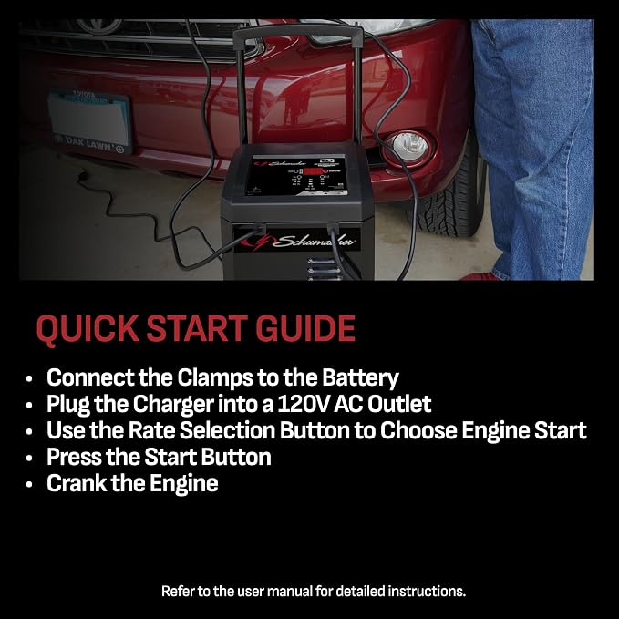 Schumacher Electric Wheeled Battery Charger and Engine Starter, Fully Automatic - Image 3