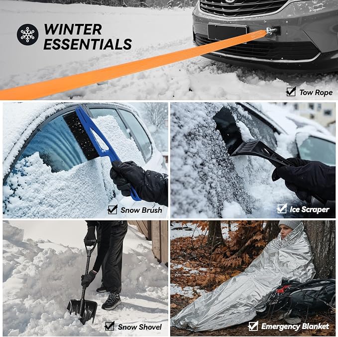 Car Emergency Kit with Portable Air Compressor, Winter Car Safety Roadside - Image 9