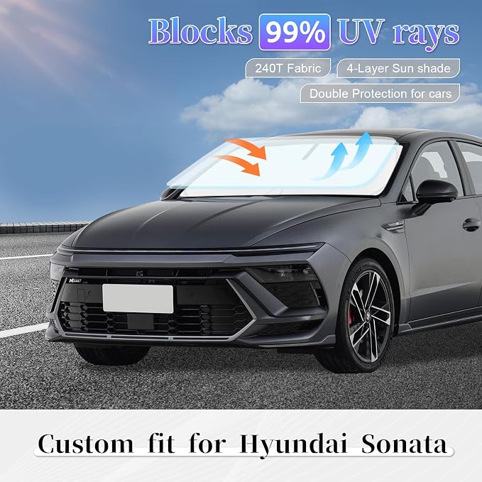 Sun Shade Sunshade for Hyundai Sonata 2020-2025 2026 Windshield Cover, 4-Layer - Image 2