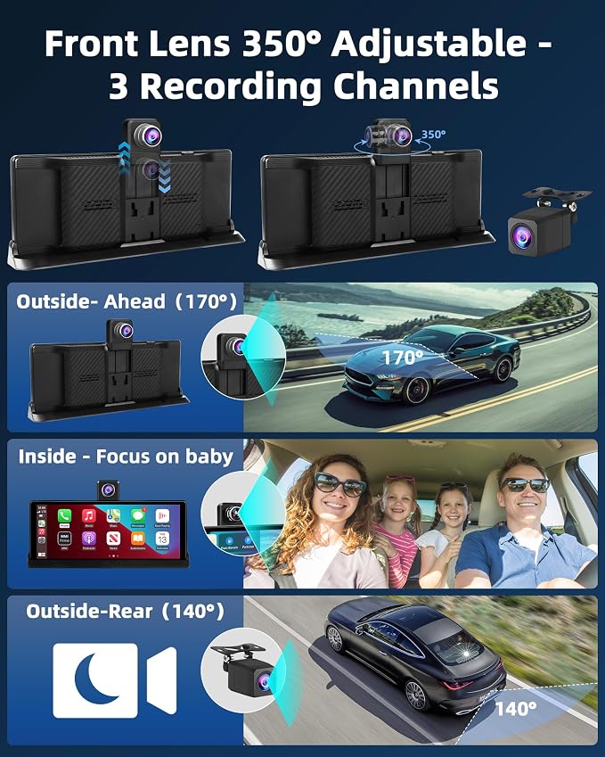 【350° Rotatable Lens】10.26''Wireless Apple CarPlay Screen - Image 2