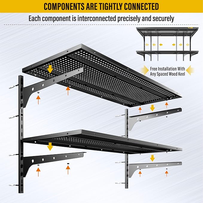 2-Pack×2 Tier 1.3x3ft Garage Shelving Wall Mounted, 800 lbs Load - Image 5