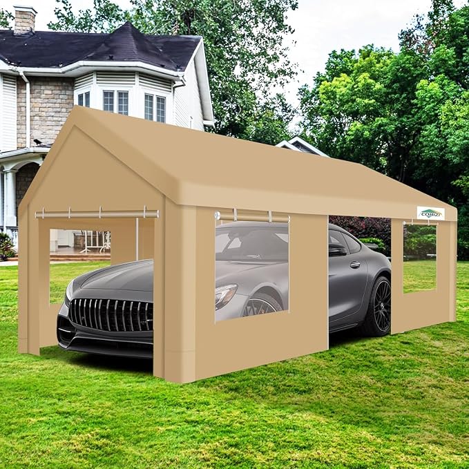 COBIZI Carport 12x20ft Heavy Duty Portable Garage, 2.0 Powder Coated Frame - Image 2