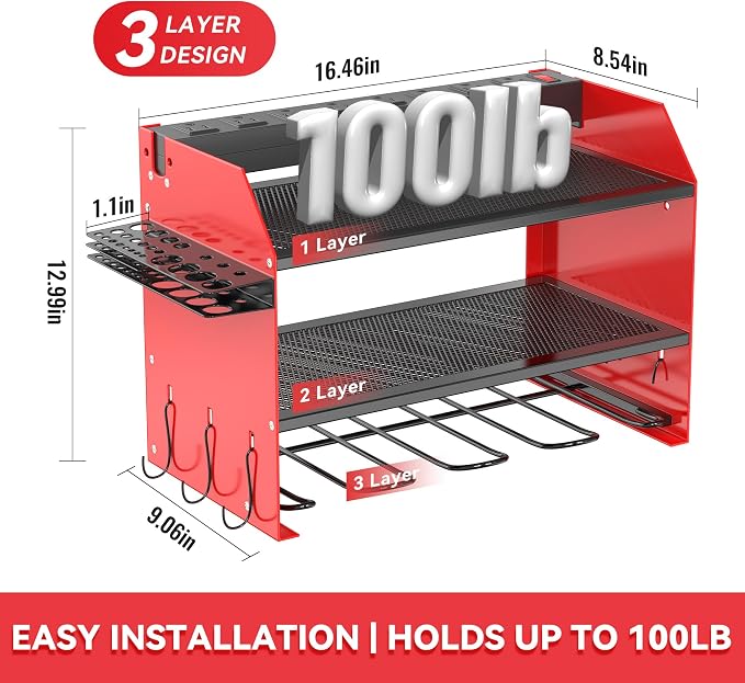 3-Tier Modular Drill Holder & Power Tool Organizer Wall Mount - Image 3