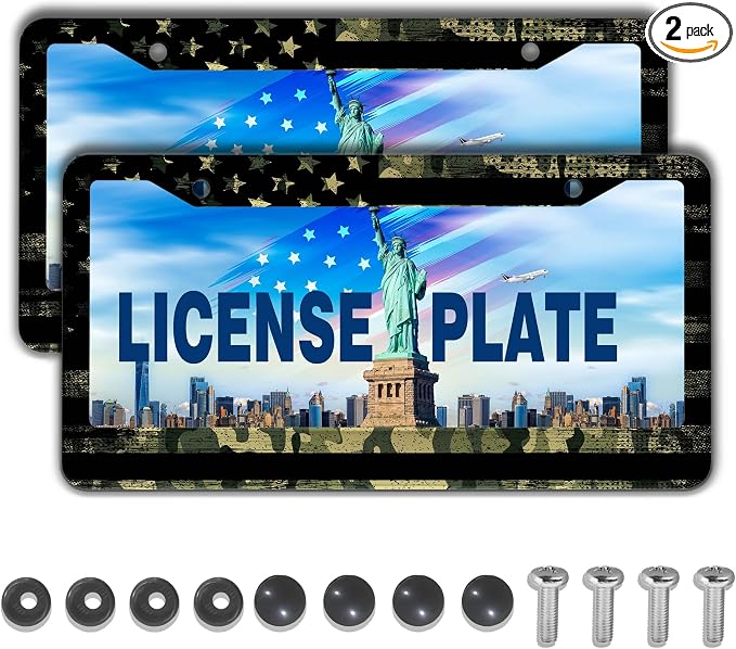 License Plate Frame Multicolor License Plate Holder USA Flag Black Camo by Unknown