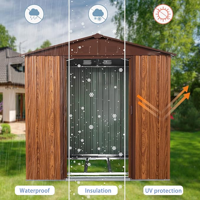 6x6 FT Outdoor Storage Shed, Metal Garden Shed - Image 2