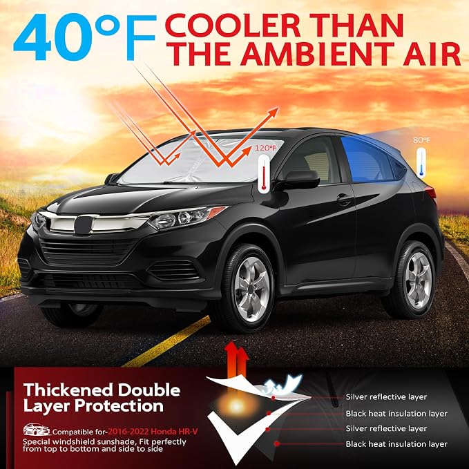 KAYZT Windshield Sun Shade for 2016-2022 Honda HR-V HRV Foldable Sunshade Front - Image 2