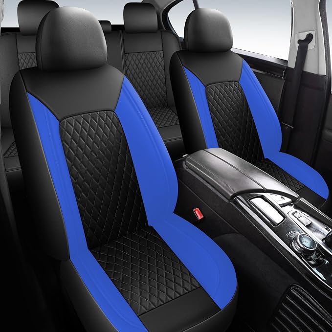 Blue Car Seat Covers, Breathable and Waterproof Seat Cover Full Set, PU Premium - Image 2