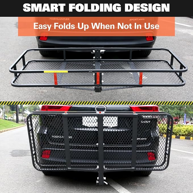WEIZE Folding Hitch Mount Cargo Carrier Basket 60" x 20" x 6" - Image 4